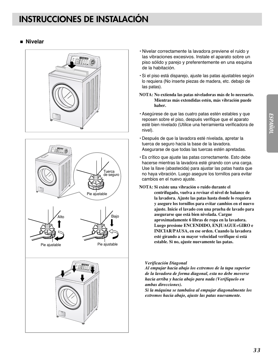 Instrucciones de instalación | LG WM2032HW User Manual | Page 33 / 48