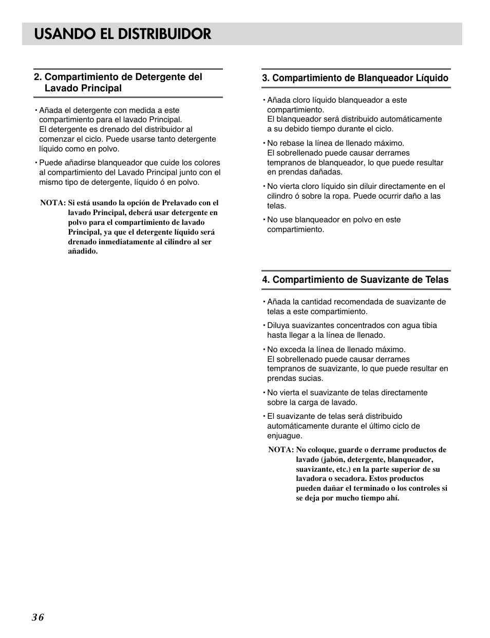 Usando el distribuidor | LG WM2032HW User Manual | Page 36 / 48