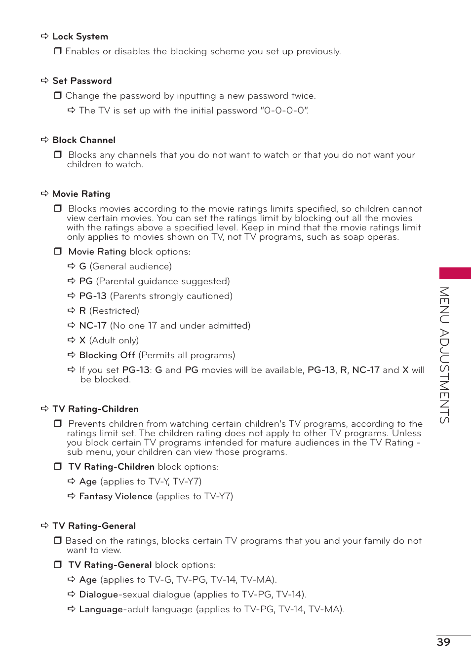 Menu adjus tment s | LG 47LD500 User Manual | Page 39 / 64