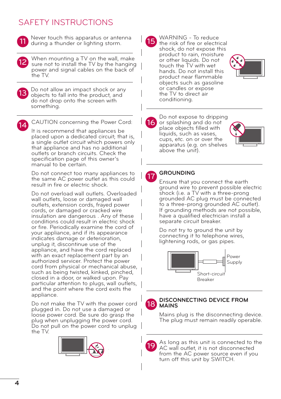 Safety instructions | LG 47LD500 User Manual | Page 4 / 64