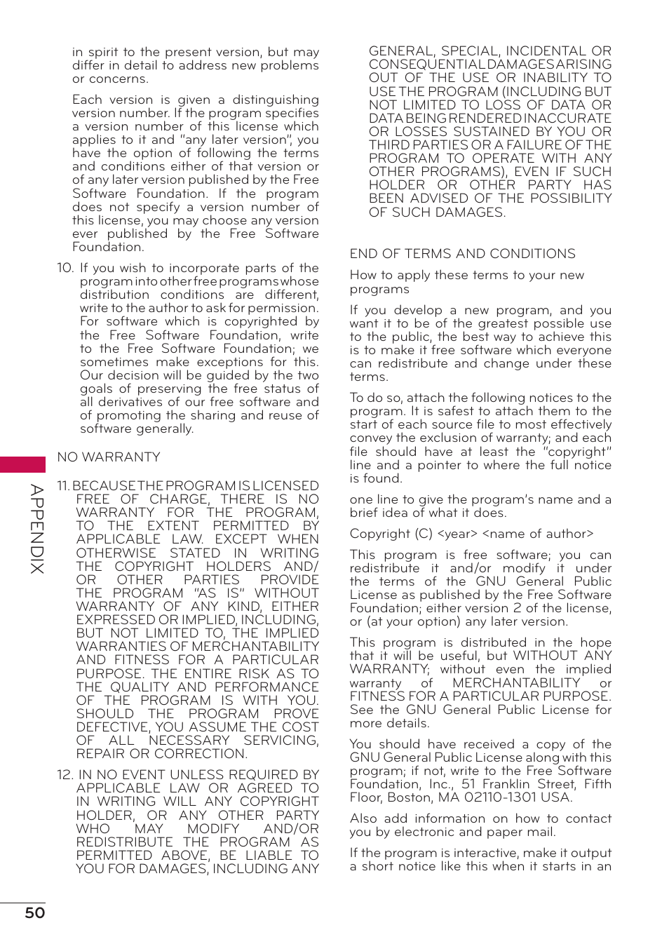 Appendix | LG 47LD500 User Manual | Page 50 / 64