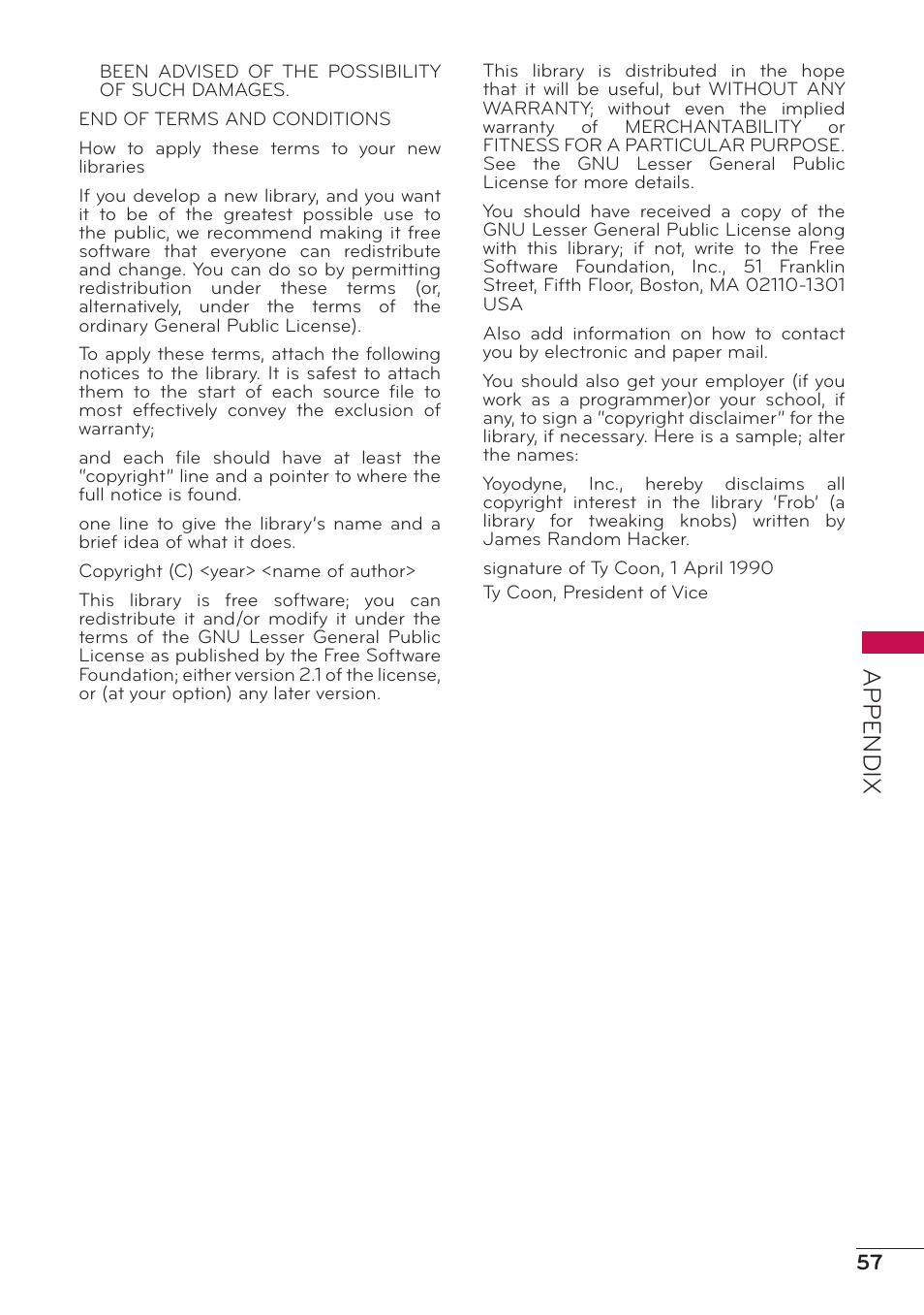 Appendix | LG 47LD500 User Manual | Page 57 / 64