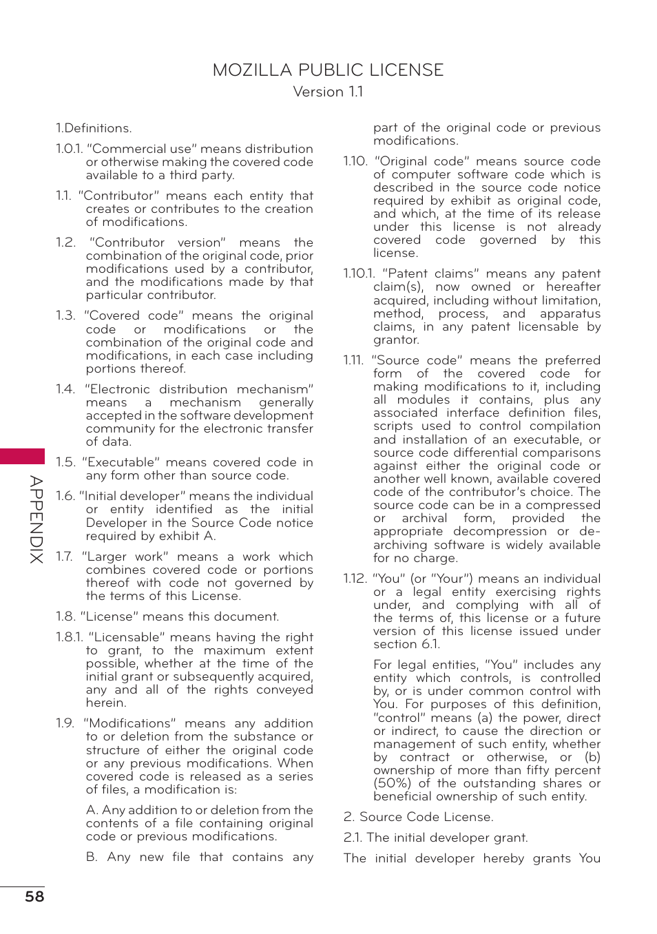 Appendix mozilla public license | LG 47LD500 User Manual | Page 58 / 64