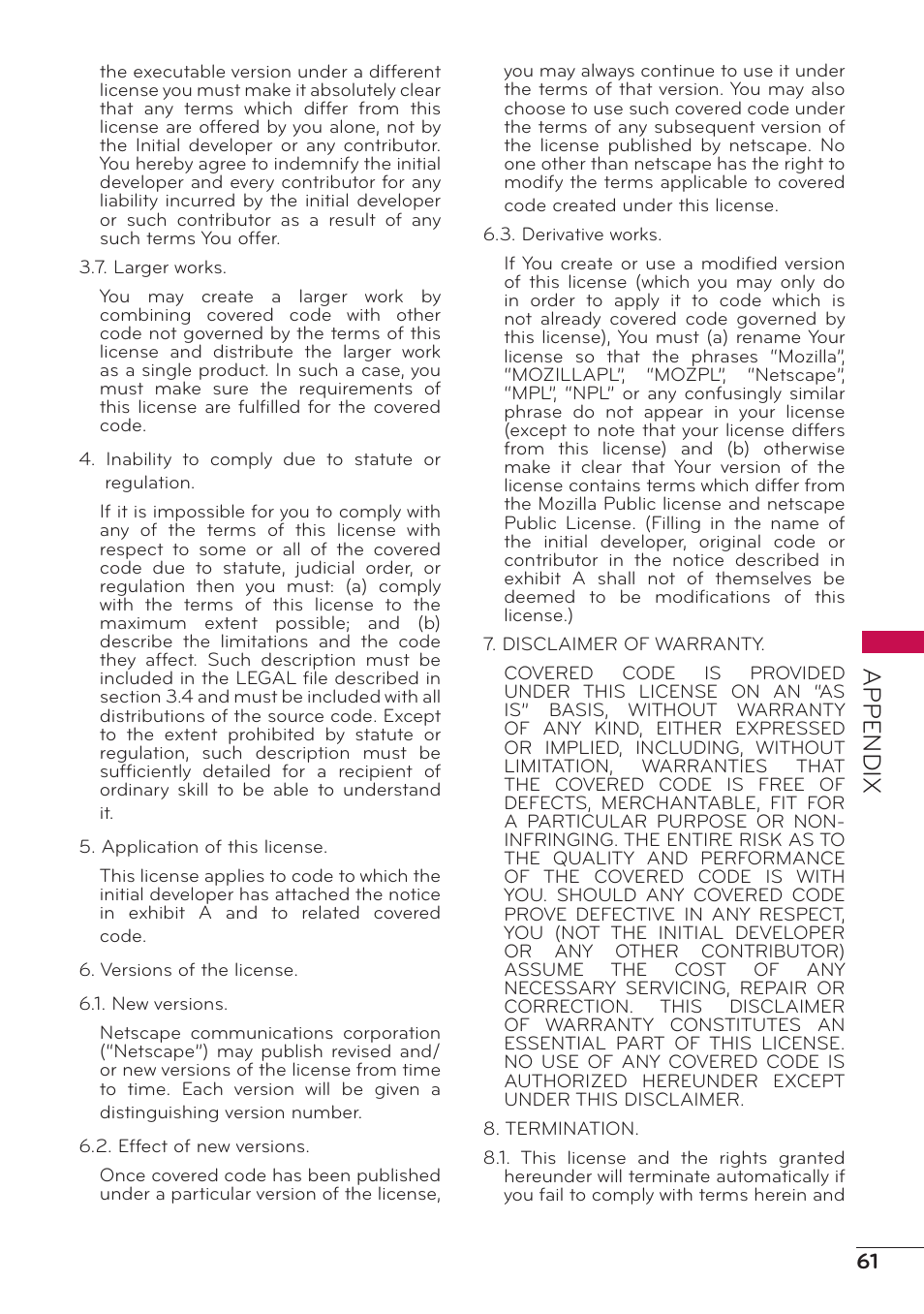 Appendix | LG 47LD500 User Manual | Page 61 / 64