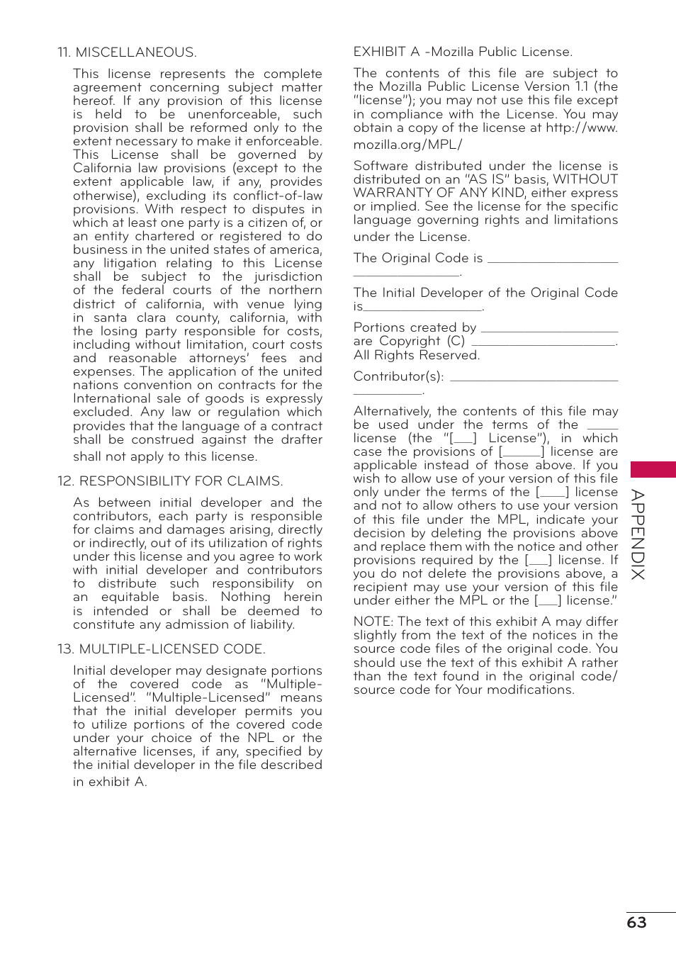 Appendix | LG 47LD500 User Manual | Page 63 / 64