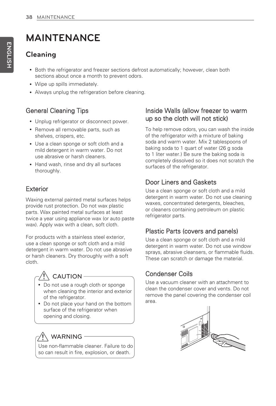 Maintenance, Cleaning | LG LFX31915ST User Manual | Page 38 / 59