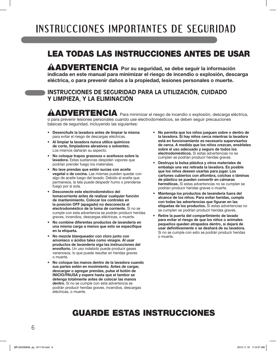Wadvertencia | LG WM2350HSC User Manual | Page 42 / 108