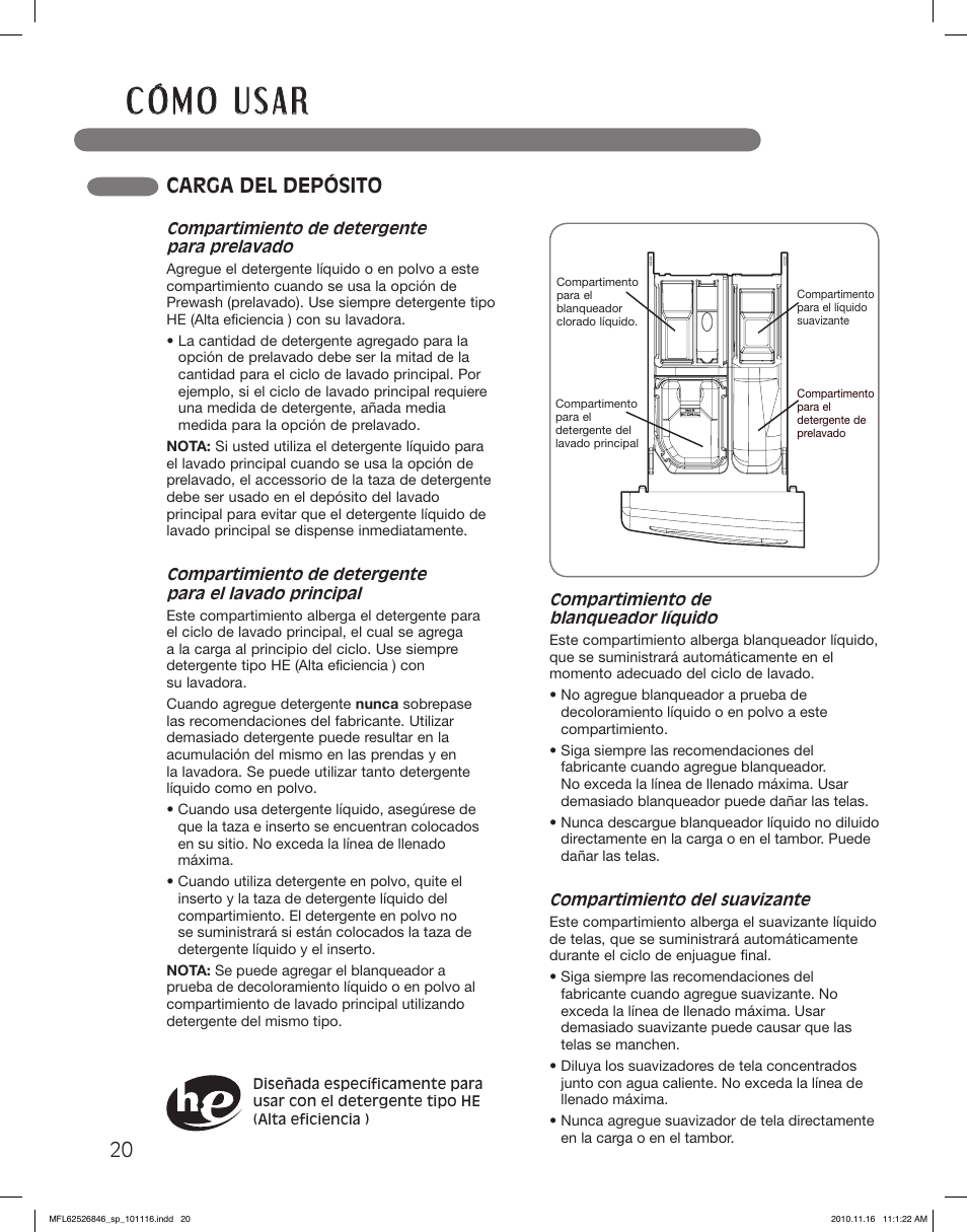 Carga del depósito | LG WM2350HSC User Manual | Page 56 / 108