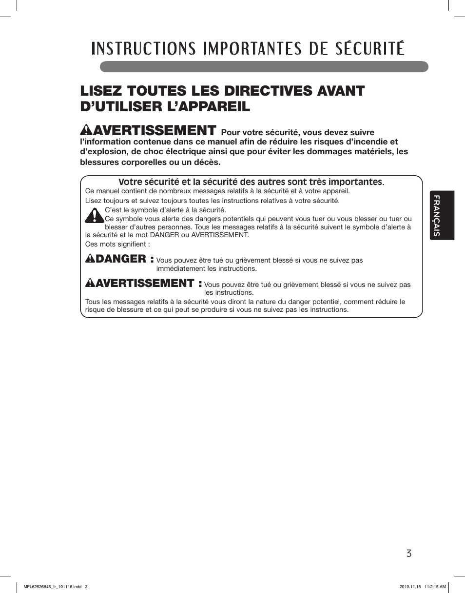 Wavertissement, Wdanger | LG WM2350HSC User Manual | Page 75 / 108