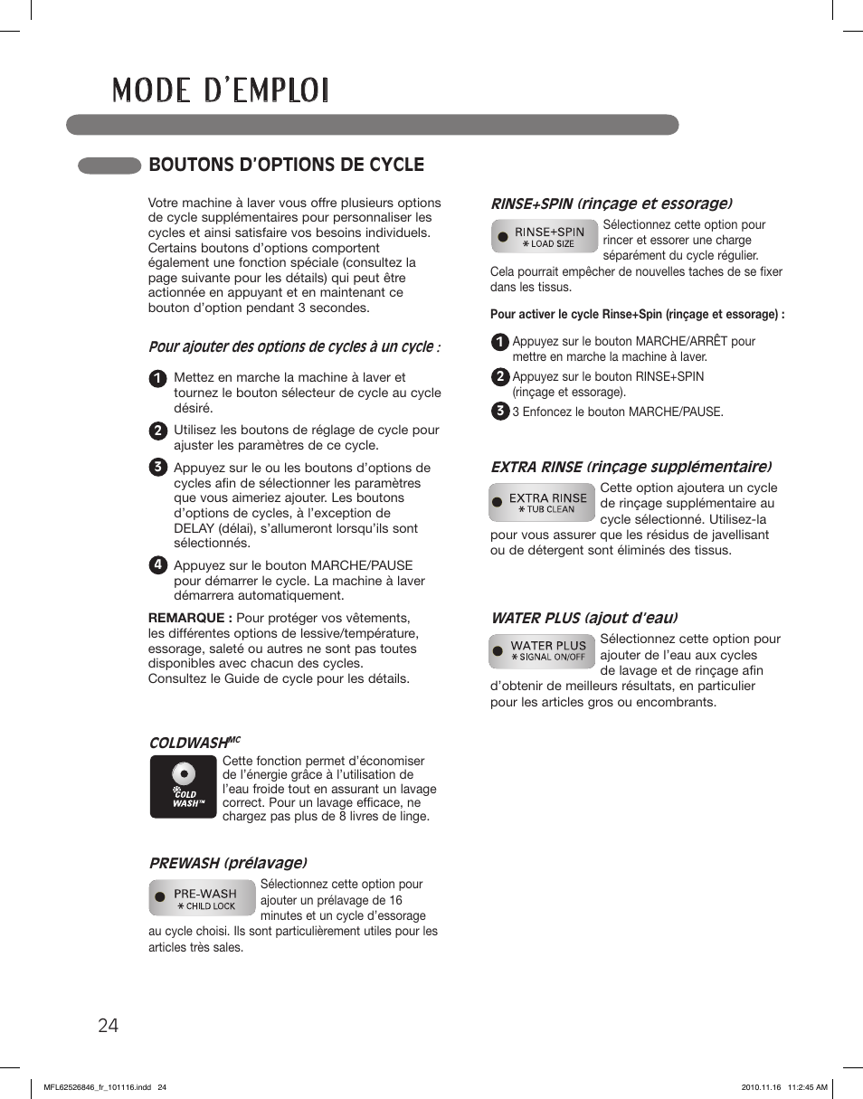 Boutons d’options de cycle | LG WM2350HSC User Manual | Page 96 / 108