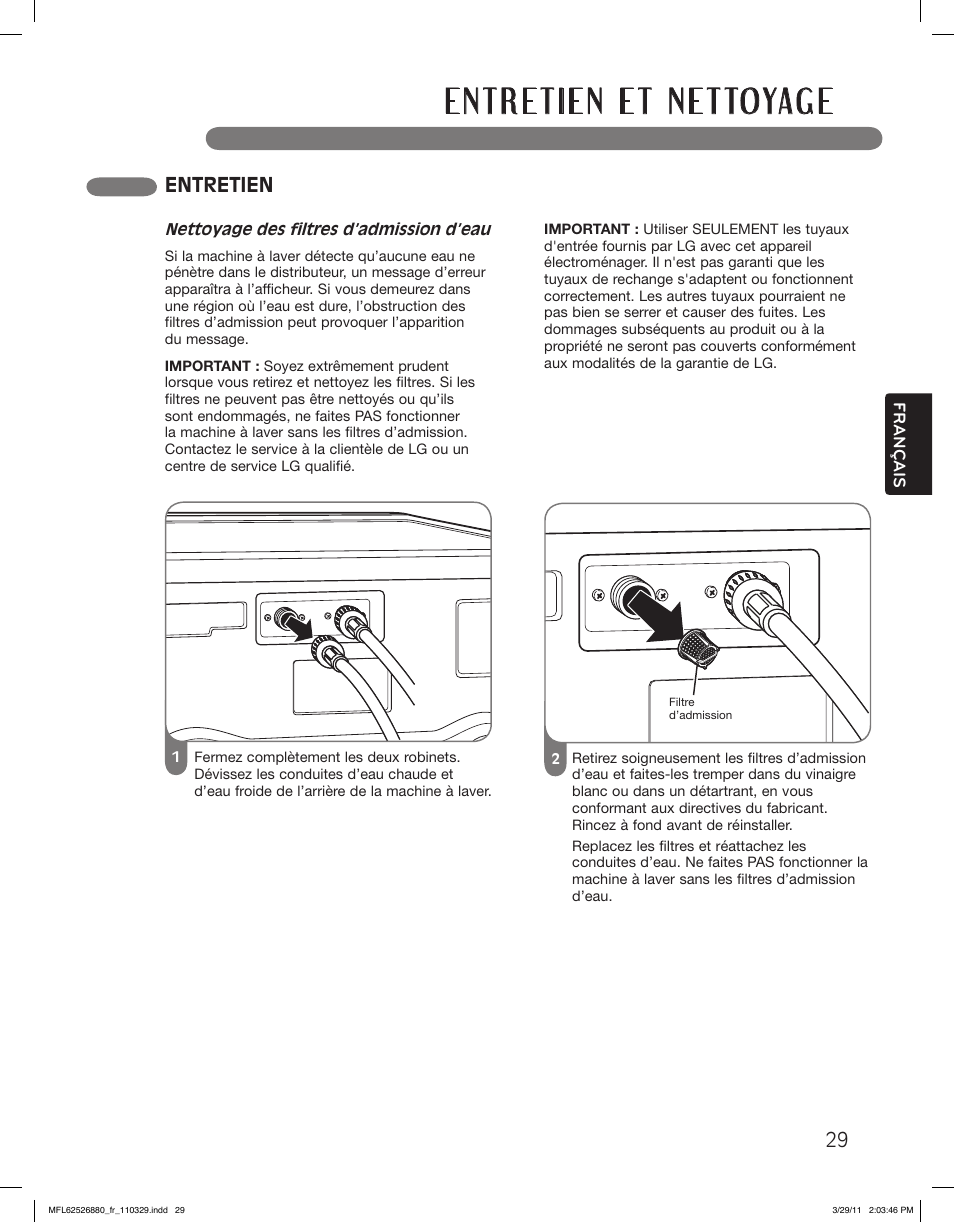 Entretien | LG WM2550HRCA User Manual | Page 101 / 108
