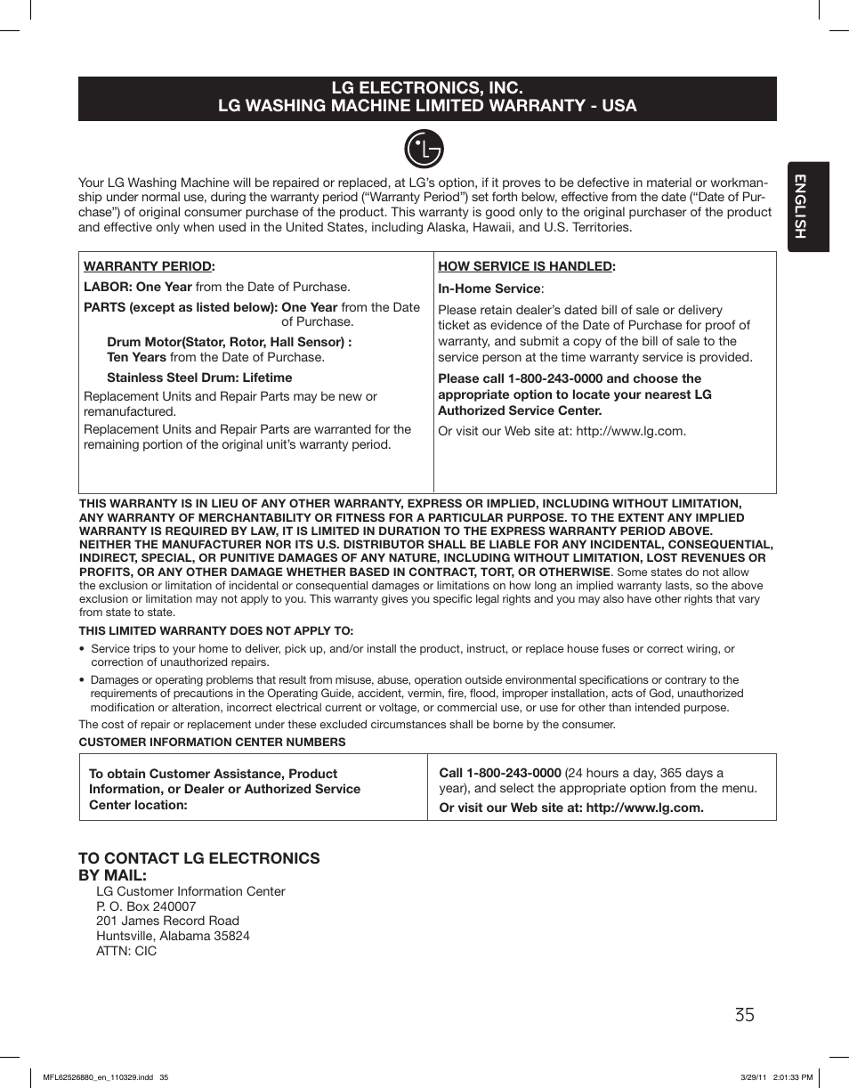 LG WM2550HRCA User Manual | Page 35 / 108