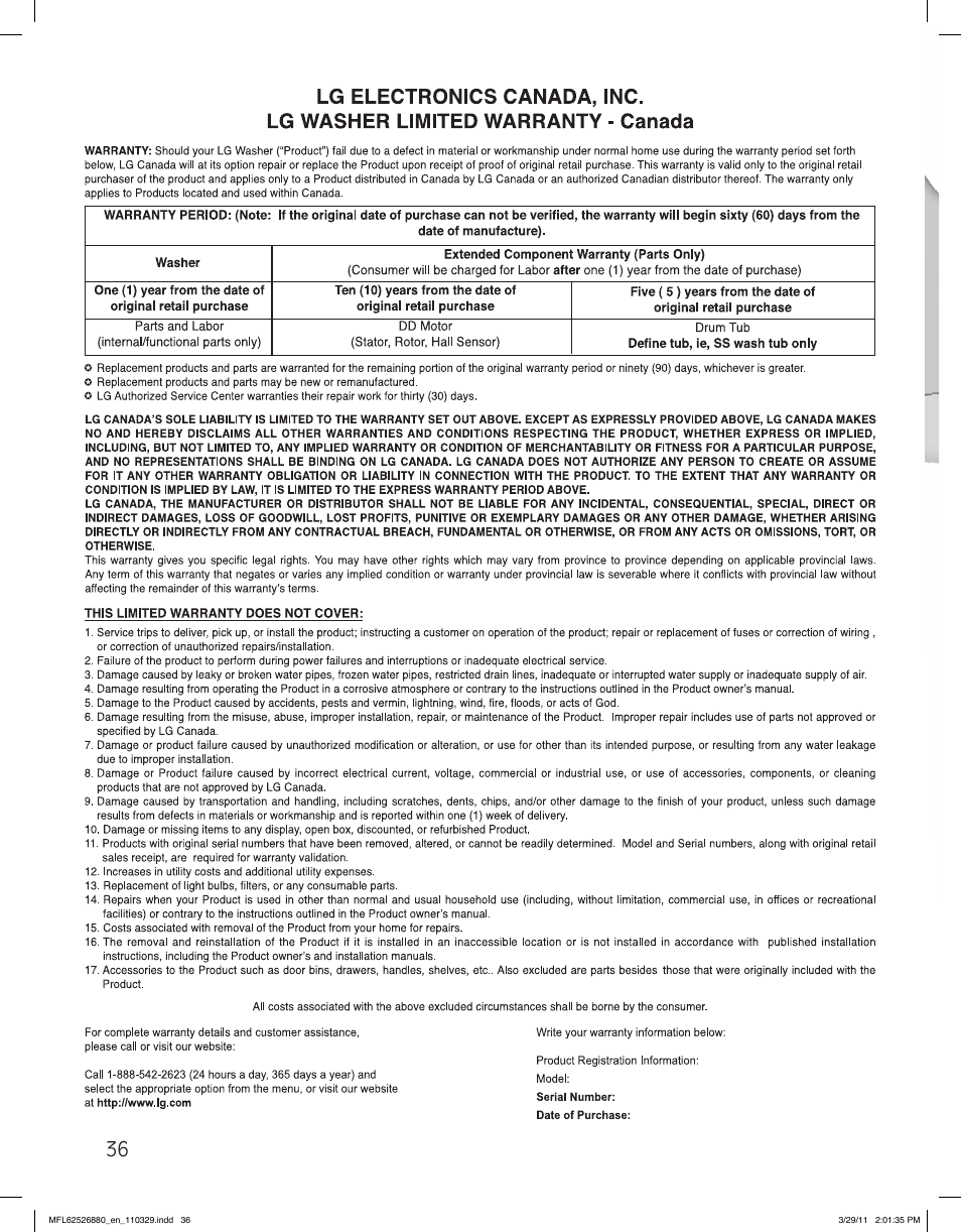 LG WM2550HRCA User Manual | Page 36 / 108