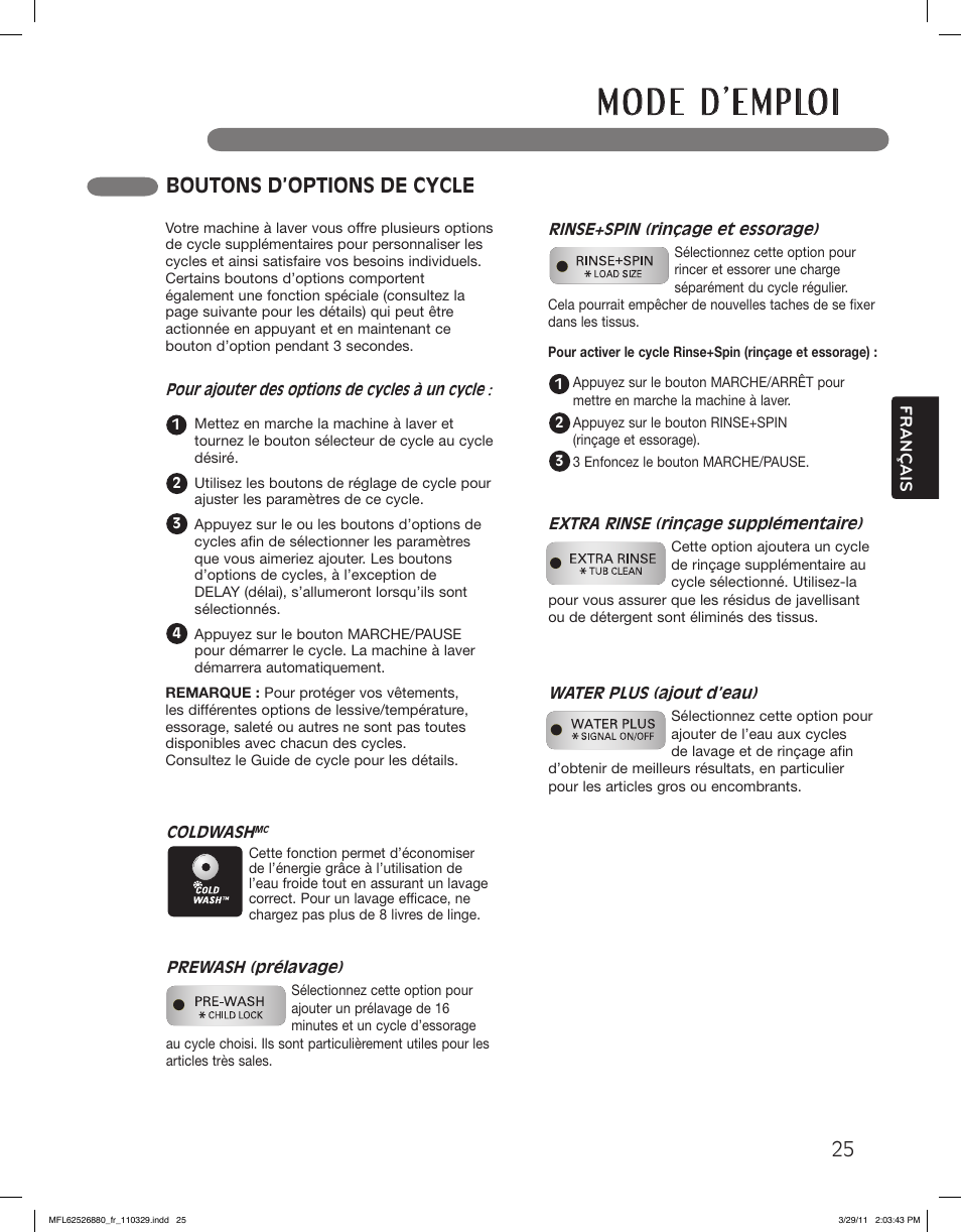Boutons d’options de cycle | LG WM2550HRCA User Manual | Page 97 / 108