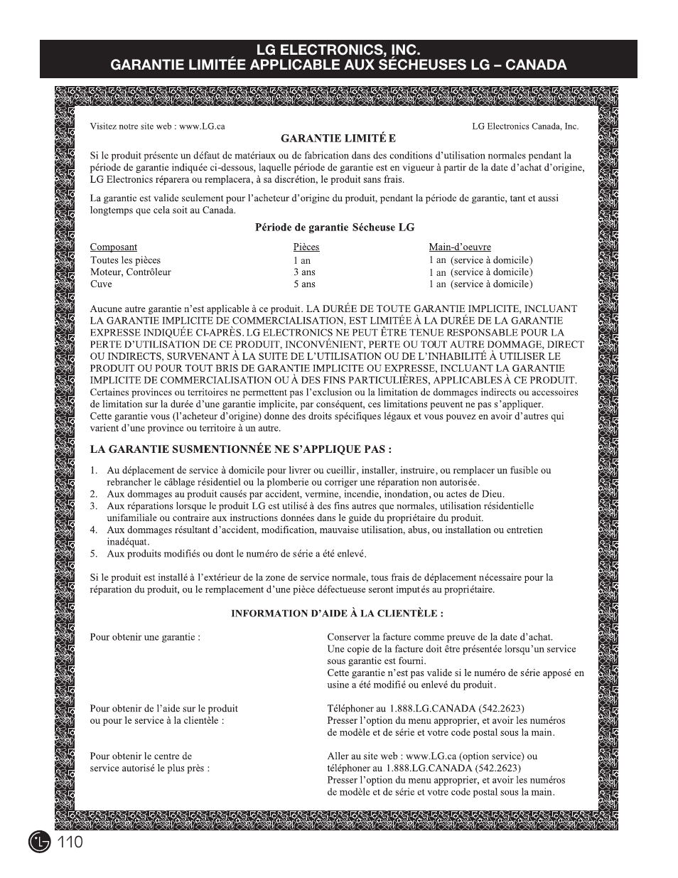 LG DLE2101W User Manual | Page 110 / 112