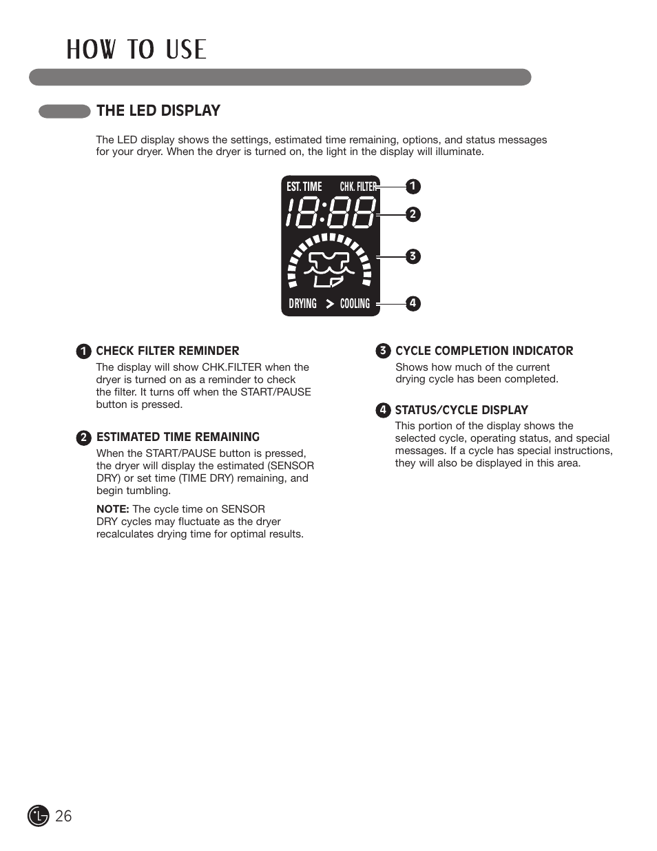 The led display | LG DLE2101W User Manual | Page 26 / 112