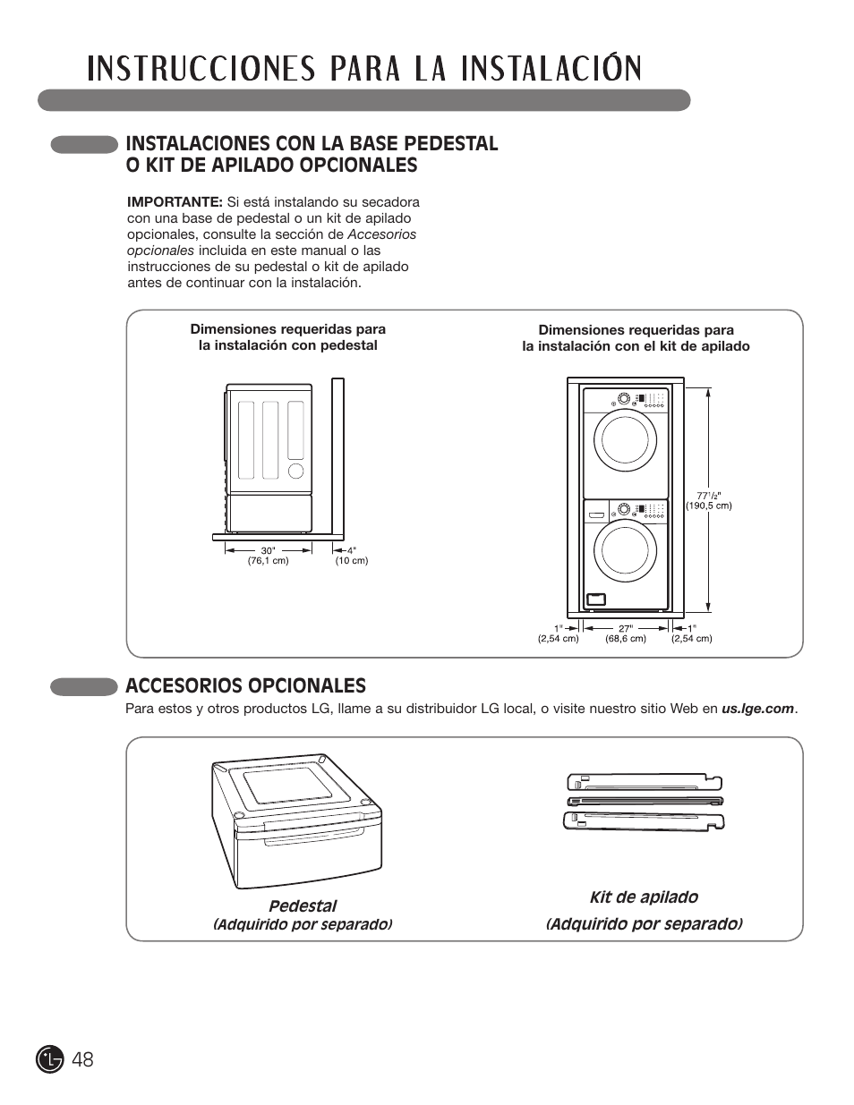 Accesorios opcionales | LG DLE2101W User Manual | Page 48 / 112