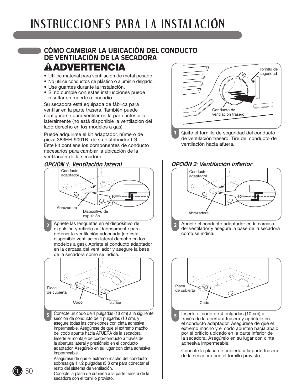 Wadvertencia | LG DLE2101W User Manual | Page 50 / 112