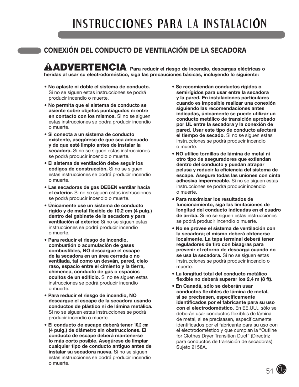 Wadvertencia | LG DLE2101W User Manual | Page 51 / 112