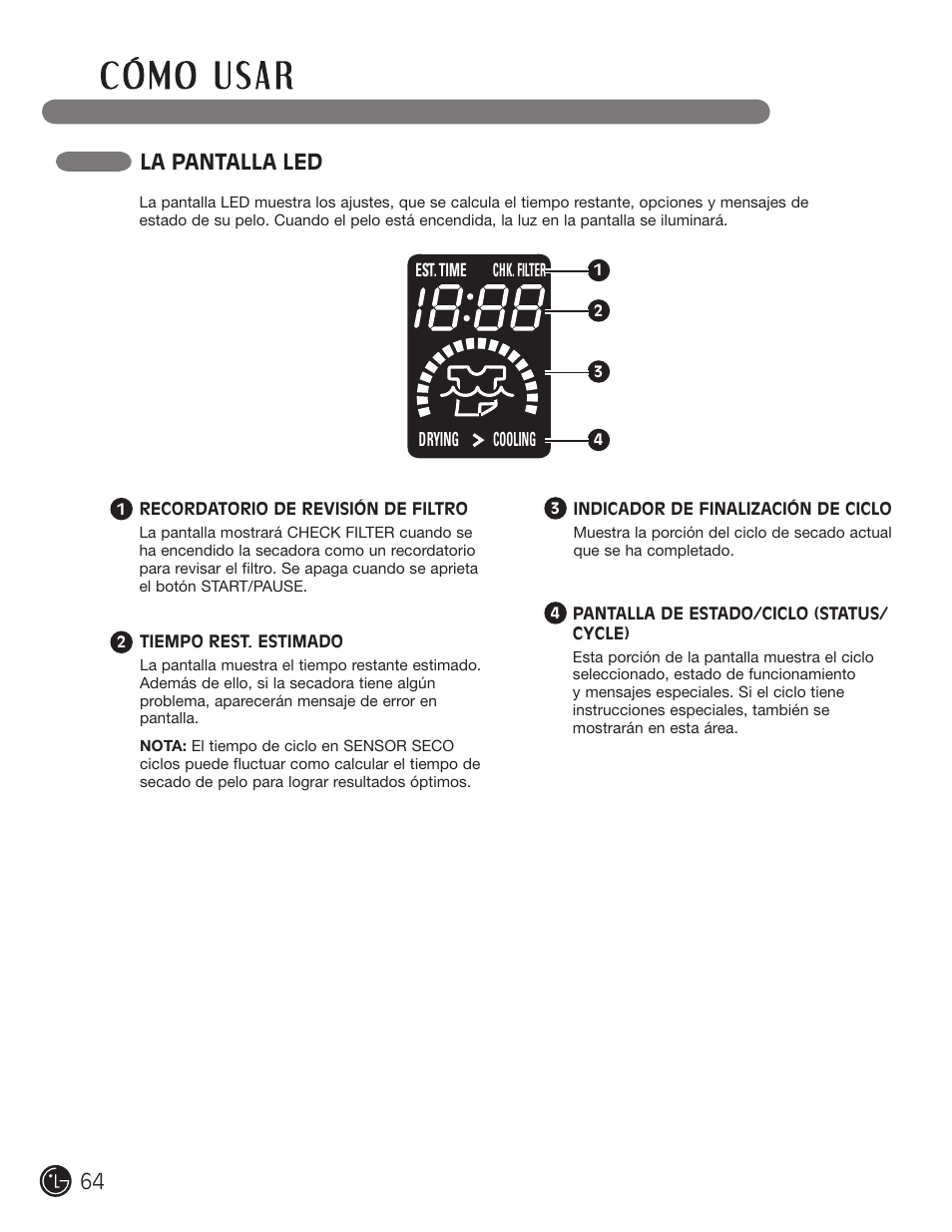 La pantalla led | LG DLE2101W User Manual | Page 64 / 112