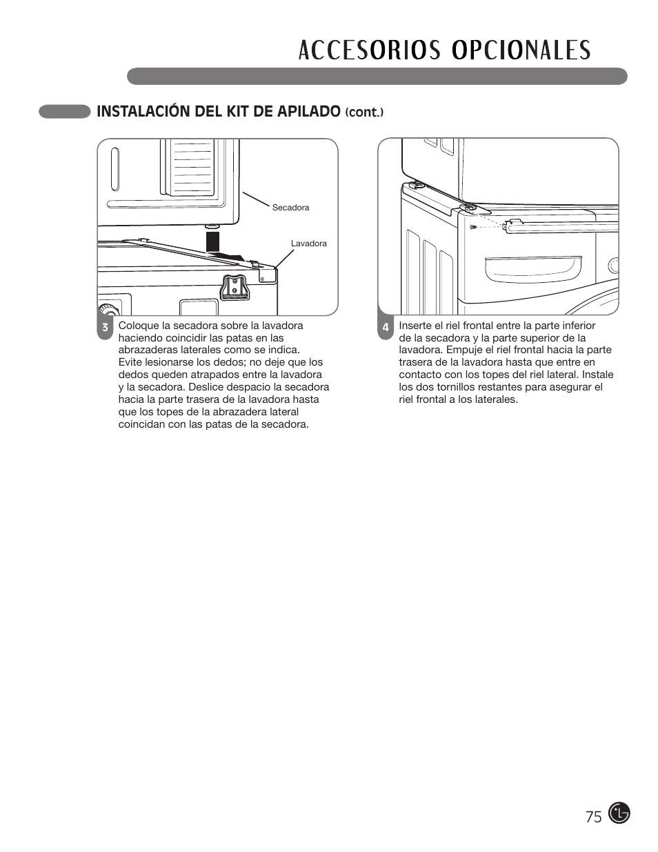 Instalación del kit de apilado | LG DLE2101W User Manual | Page 75 / 112