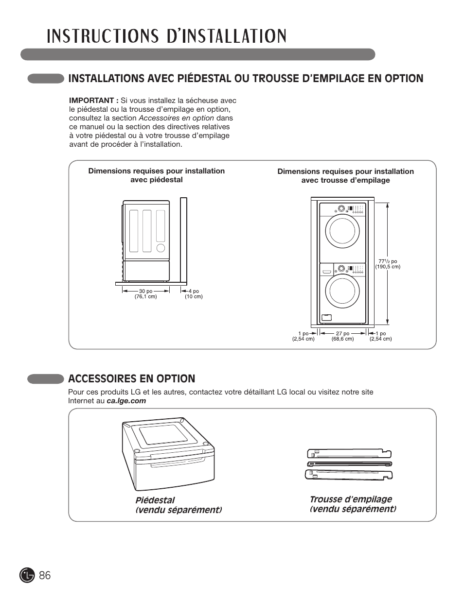 Accessoires en option | LG DLE2101W User Manual | Page 86 / 112