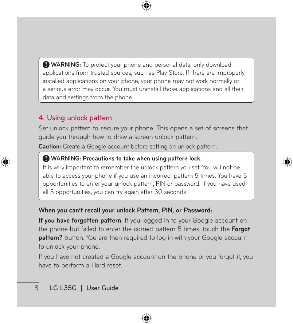 LG LGL35G User Manual | Page 10 / 186
