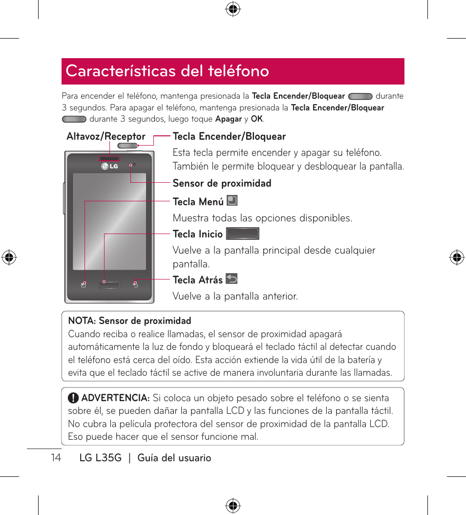 Características del teléfono | LG LGL35G User Manual | Page 104 / 186