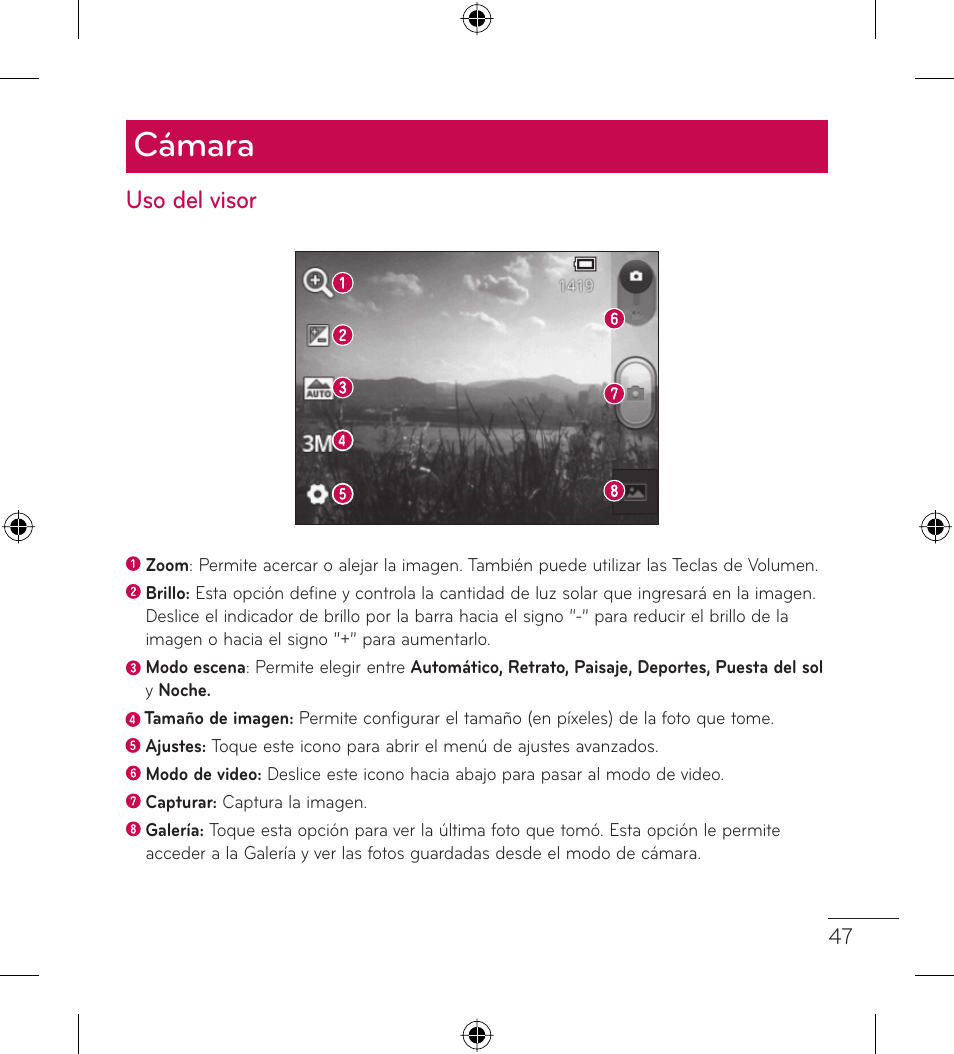 Cámara, Uso del visor | LG LGL35G User Manual | Page 137 / 186