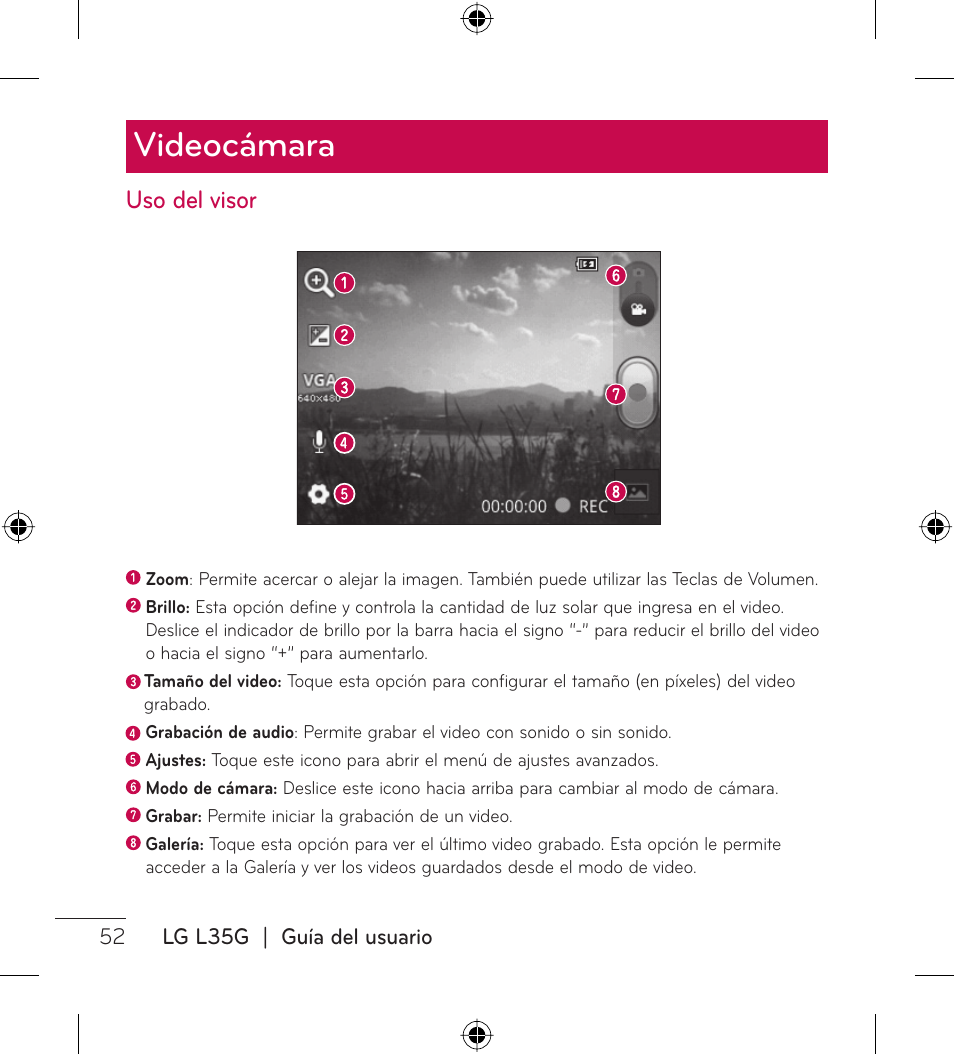 Videocámara, Uso del visor | LG LGL35G User Manual | Page 142 / 186