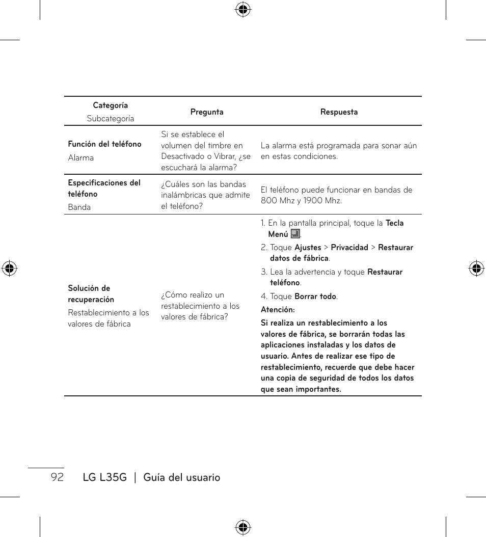 92 lg l35g | guía del usuario | LG LGL35G User Manual | Page 182 / 186