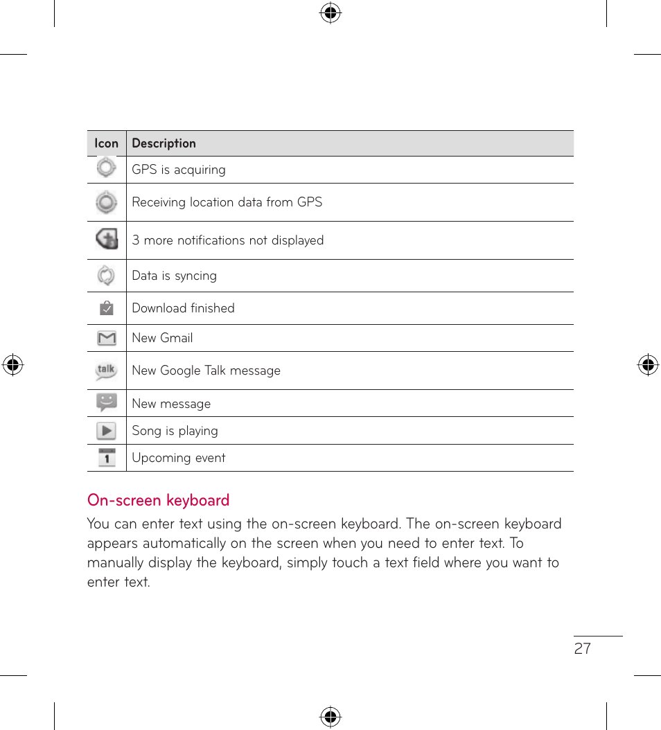 On-screen keyboard | LG LGL35G User Manual | Page 29 / 186