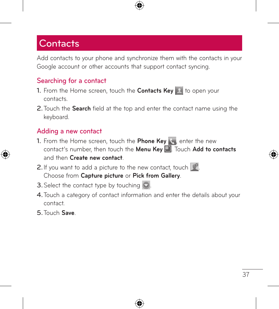 Contacts | LG LGL35G User Manual | Page 39 / 186