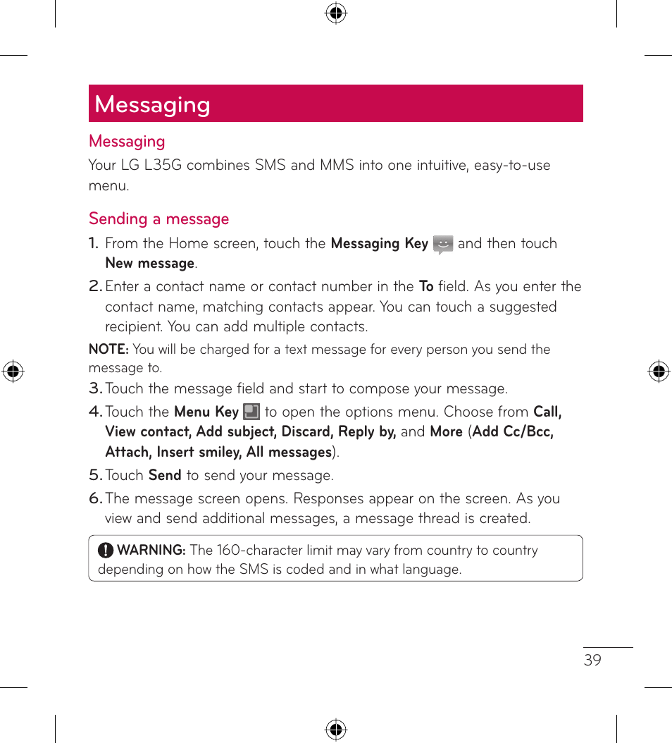 Messaging | LG LGL35G User Manual | Page 41 / 186