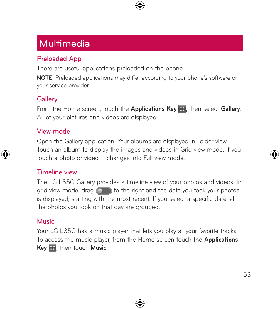 Multimedia | LG LGL35G User Manual | Page 55 / 186
