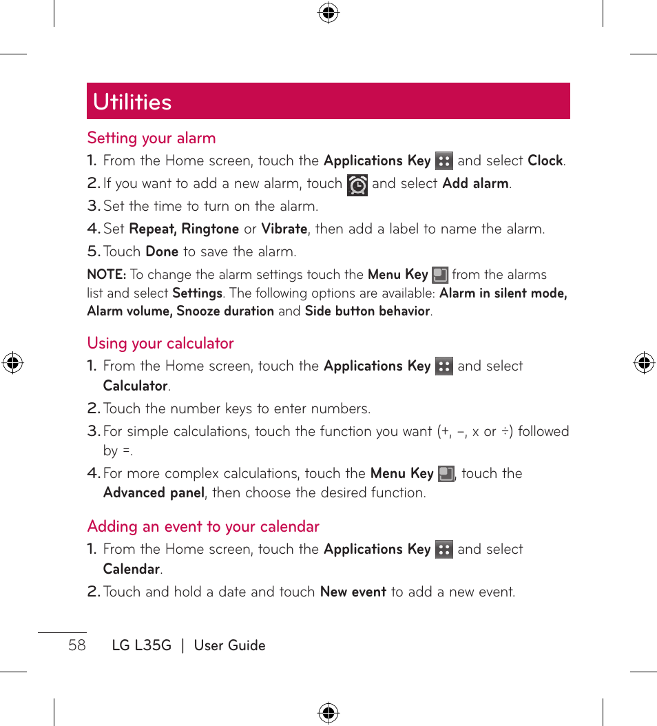 Utilities | LG LGL35G User Manual | Page 60 / 186