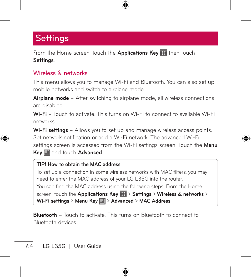 Settings | LG LGL35G User Manual | Page 66 / 186