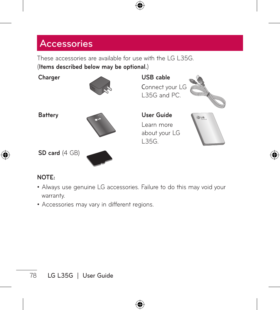 Accessories | LG LGL35G User Manual | Page 80 / 186