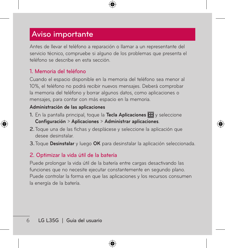 Aviso importante | LG LGL35G User Manual | Page 96 / 186
