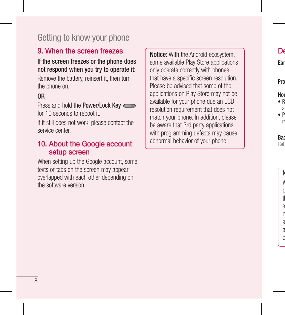 Getting to know your phone | LG LGL40G User Manual | Page 10 / 146