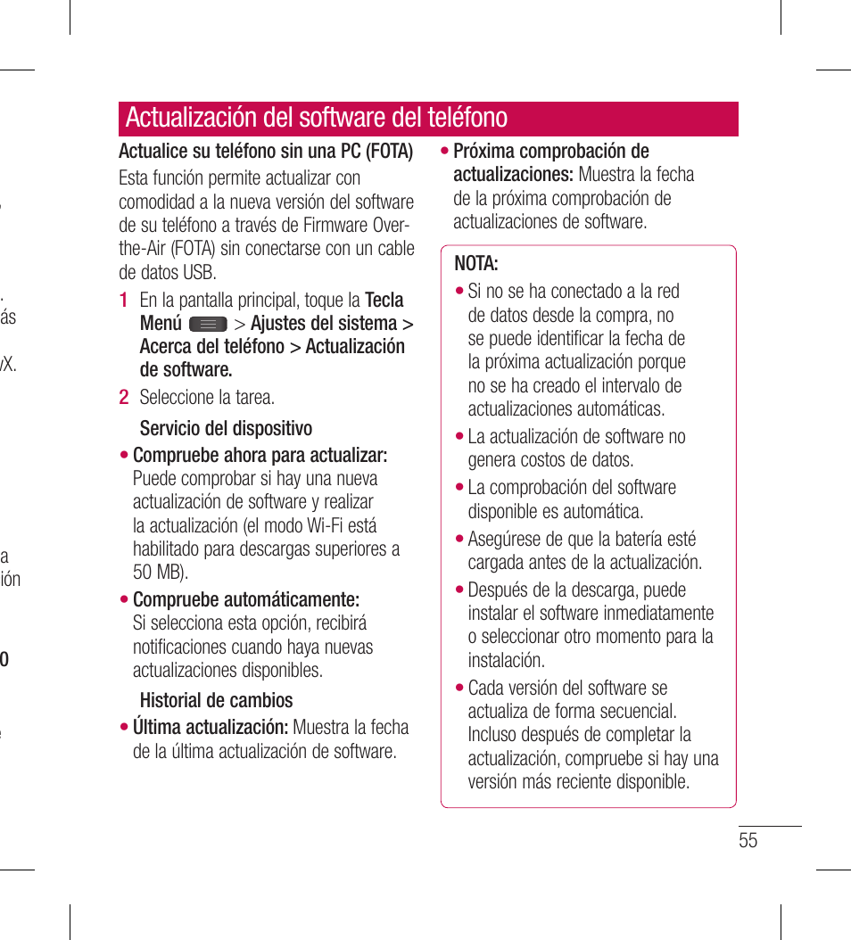 Actualización del software del teléfono | LG LGL40G User Manual | Page 127 / 146