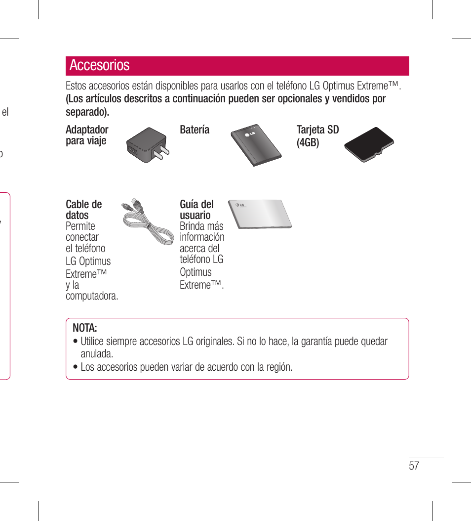 Accesorios | LG LGL40G User Manual | Page 129 / 146