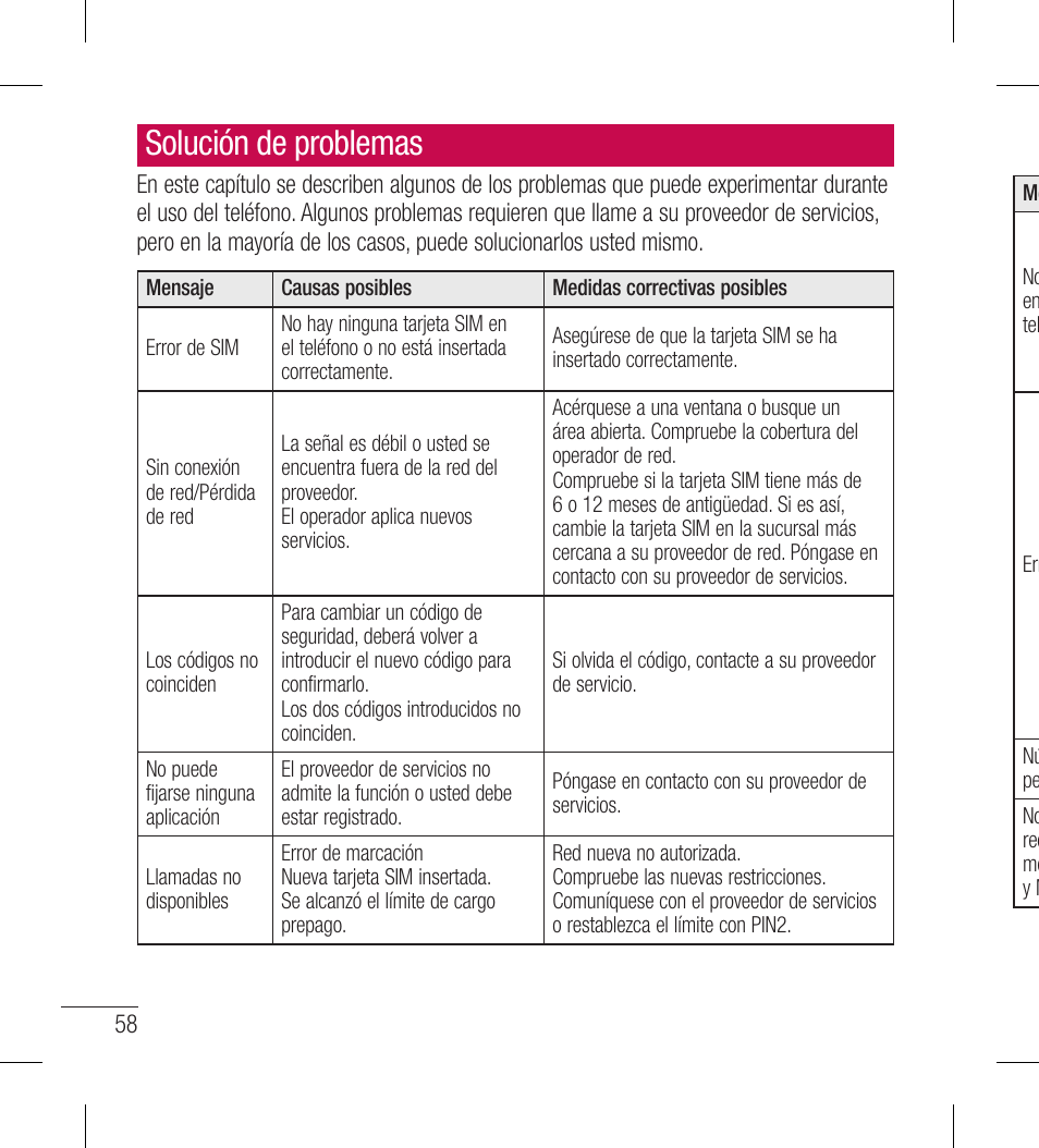 Solución de problemas | LG LGL40G User Manual | Page 130 / 146