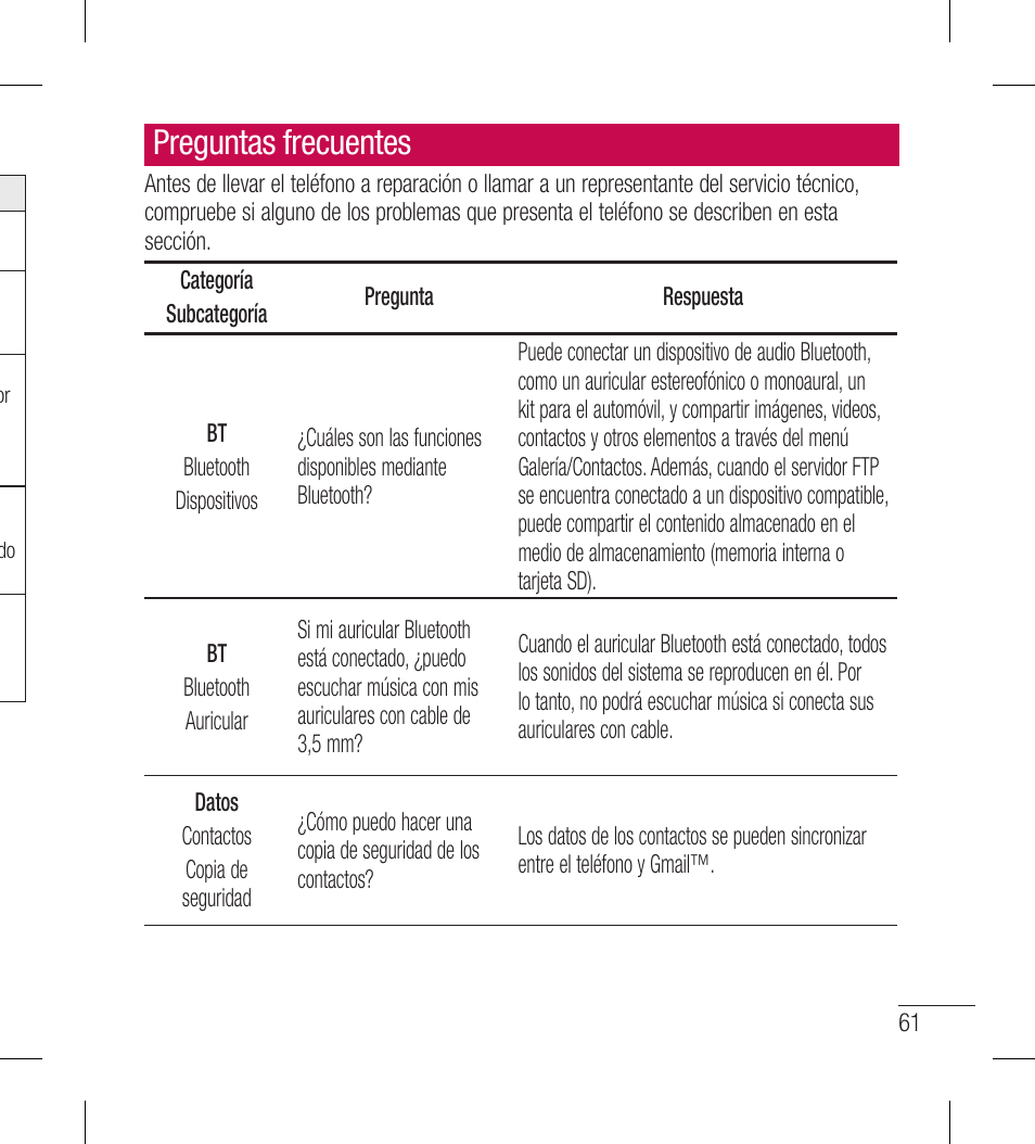 Preguntas frecuentes | LG LGL40G User Manual | Page 133 / 146