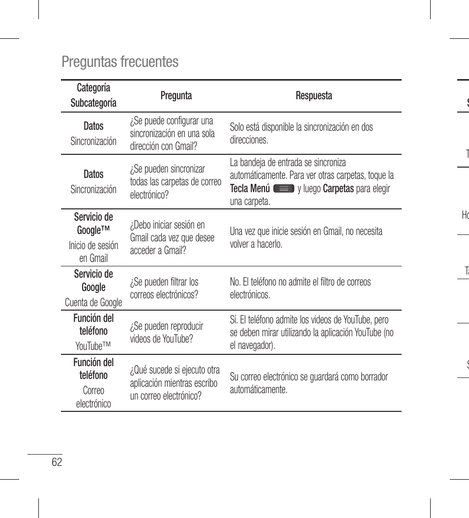 Preguntas frecuentes | LG LGL40G User Manual | Page 134 / 146