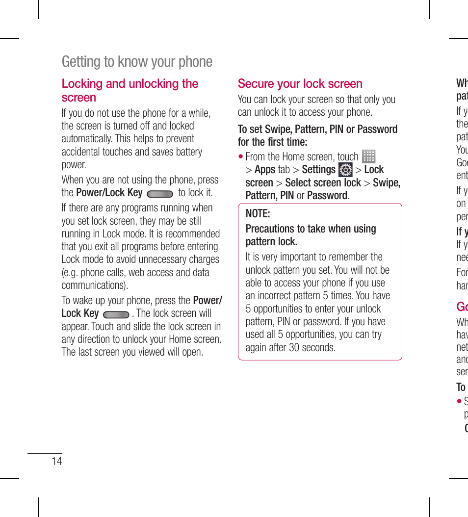 Getting to know your phone | LG LGL40G User Manual | Page 16 / 146