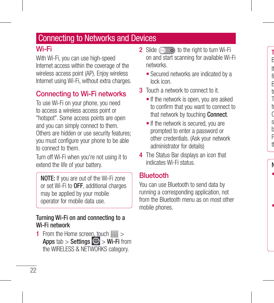 Connecting to networks and devices | LG LGL40G User Manual | Page 24 / 146