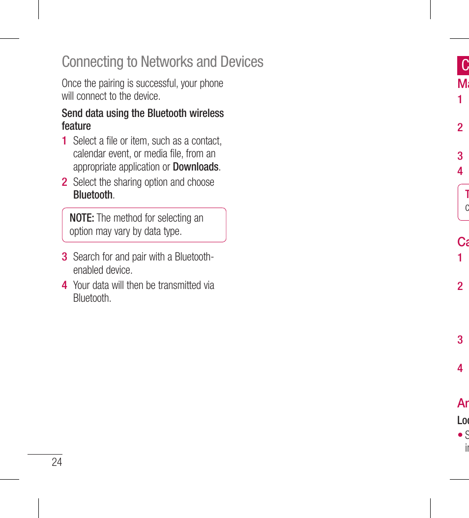 Connecting to networks and devices | LG LGL40G User Manual | Page 26 / 146