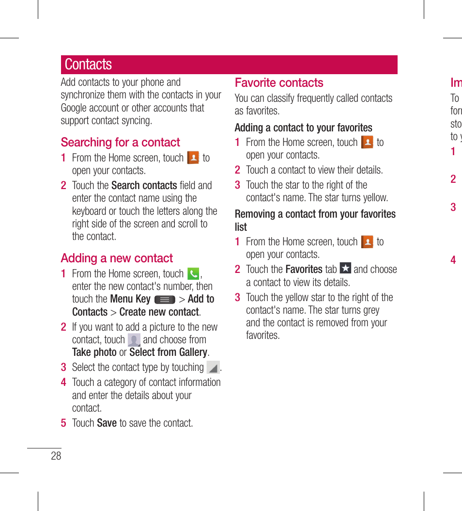 Contacts | LG LGL40G User Manual | Page 30 / 146