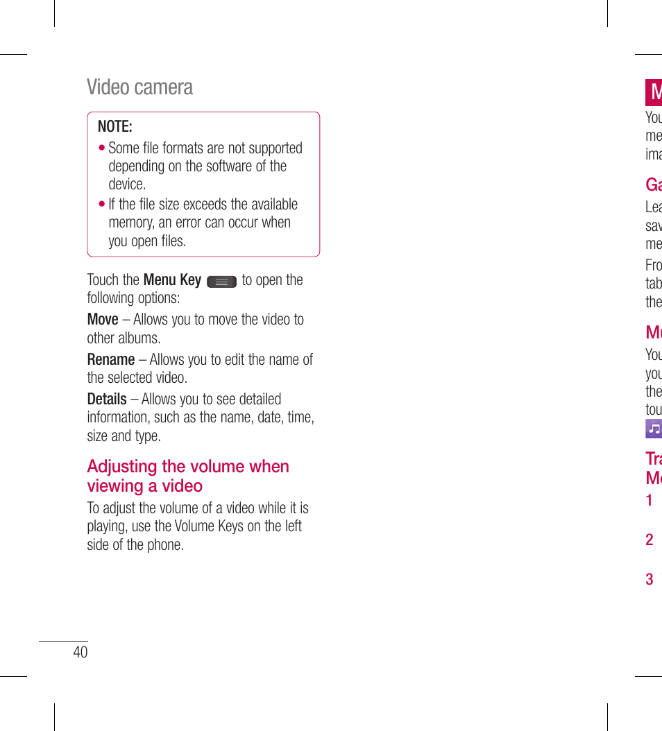 Mvideo camera | LG LGL40G User Manual | Page 42 / 146